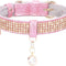 Premium PU Leather Adjustable Pet Collar with Rhinestone Pendant for Small to Medium Dogs - Medium Pink