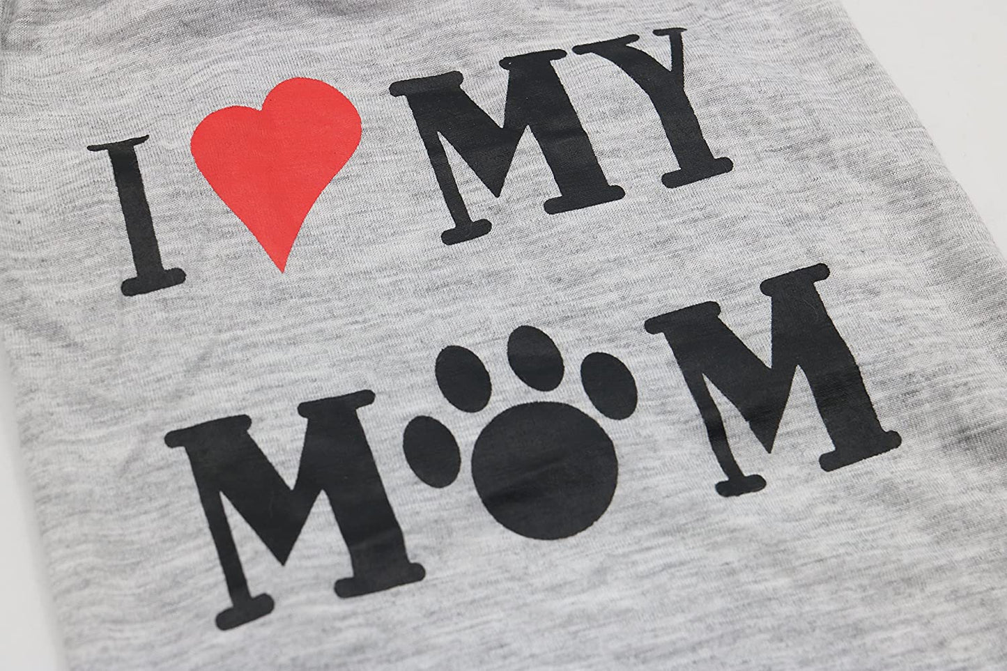 Small Grey Dog T-Shirt - "I Love My Mom" Design for Puppies