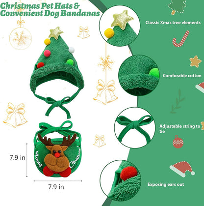 Dog Christmas Costume, Cat Christmas Outfit, Pet Christmas Costumes with Dog Bandanas Anti-Slip Dog Socks Reindeer Cat Hats for Small Medium Pets (Green, XL)