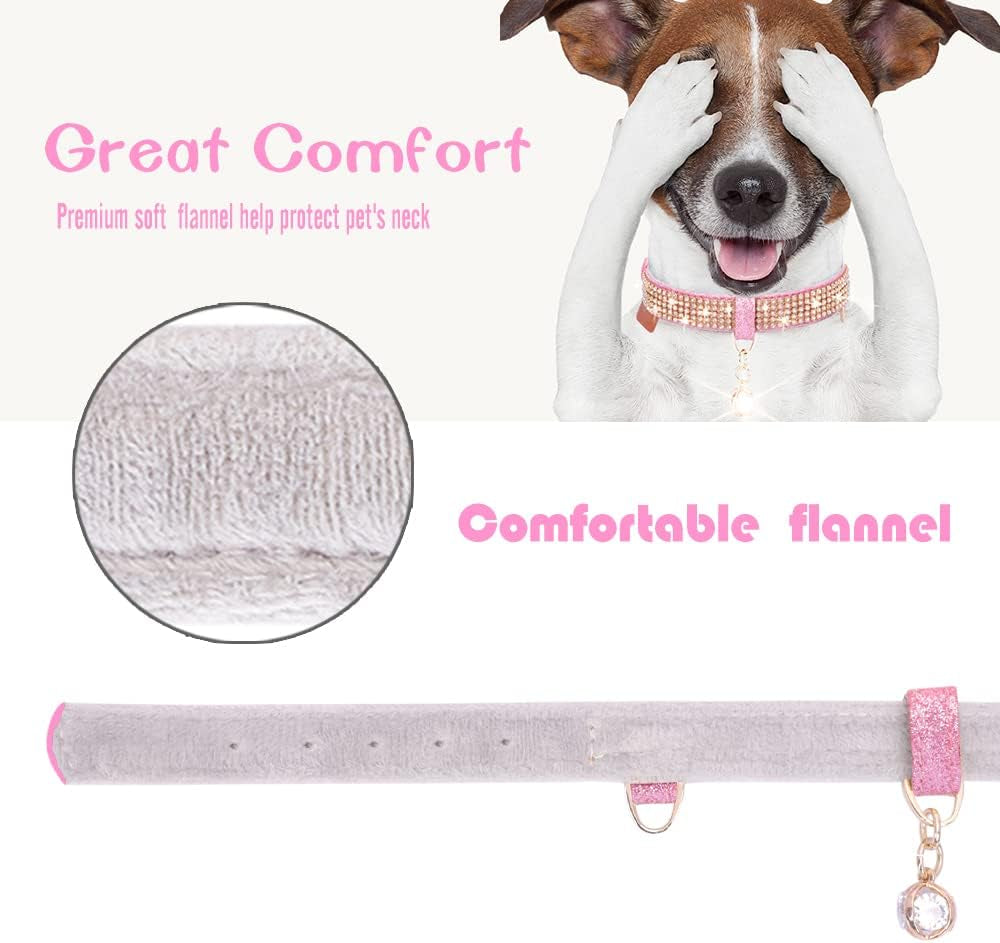 Premium PU Leather Adjustable Pet Collar with Rhinestone Pendant for Small to Medium Dogs - Medium Pink