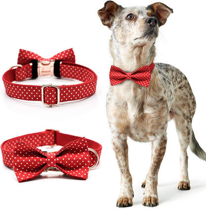 Dog Bowtie Collars Personalized Metal Buckle,Dog Collar Heavy Duty for Large/Medium/Small Size Dogs&Cats Male/Female,Waterproof (Red, L)