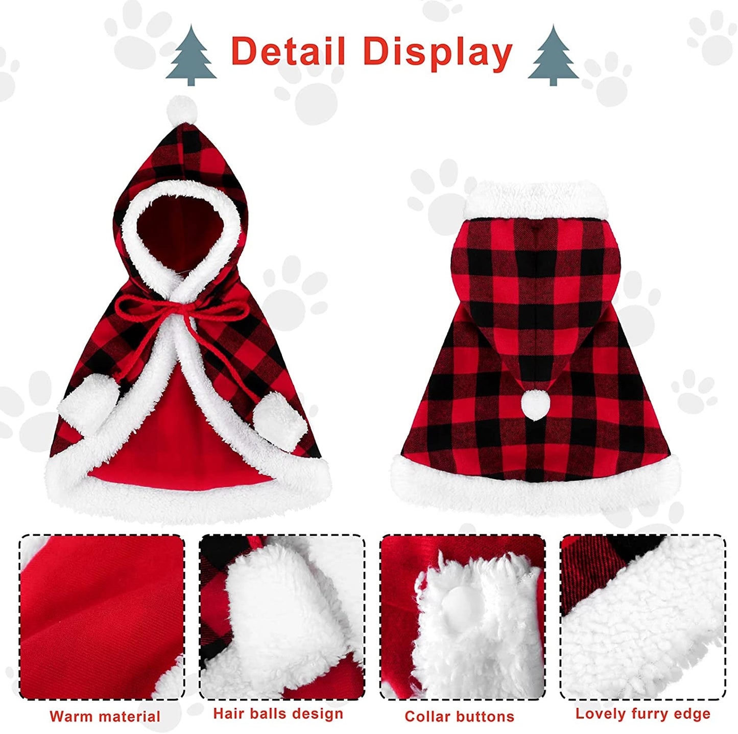 Christmas Cat Dog Costume Red Black Buffalo Plaid Pet Santa Cape with Xmas Hat Cat Collars with Bell and Bowtie Cat Cloak Pet Costume for Party Cosplay Christmas Pet Dress up (Medium)