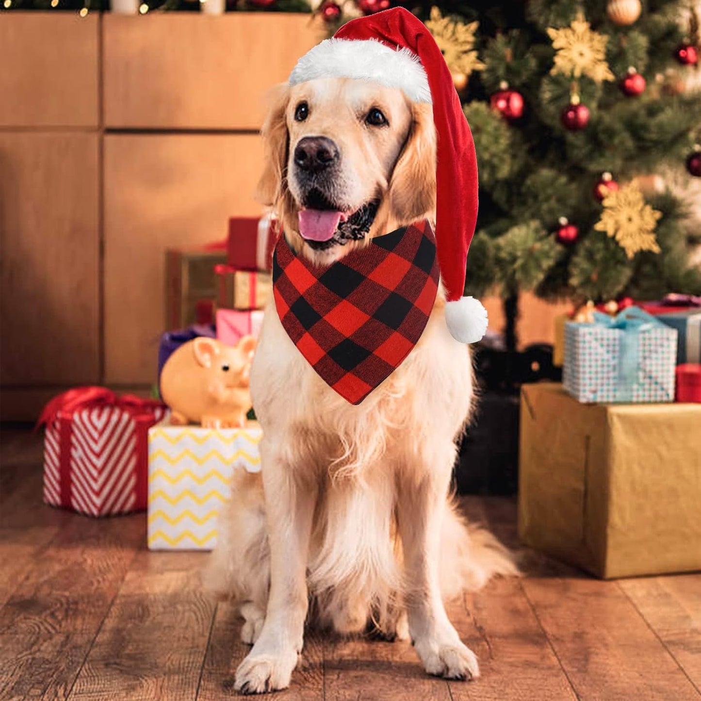 2 Pack Dog Bandanas Christmas Classic Buffalo Red Plaid Pet Scarf Triangle Bibs Kerchief Pet Costume Outfit Accessories for Small Large and Large Dogs Pets (Red + Red Plaid, Small)