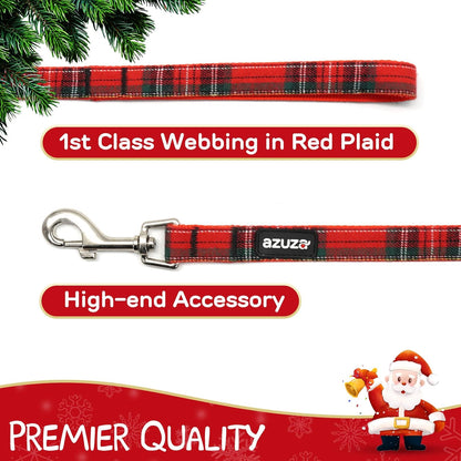 Christmas Buffalo Dog Collar and Leash Set, Classic Plaid Collar with Removable Bowtie and Matching Leash for Large Dogs