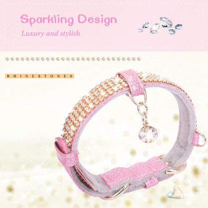 Premium PU Leather Adjustable Pet Collar with Rhinestone Pendant for Small to Medium Dogs - Medium Pink