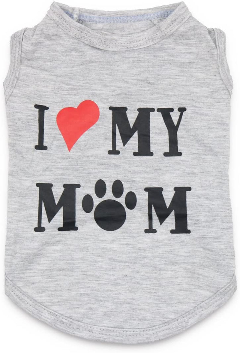 Small Grey Dog T-Shirt - "I Love My Mom" Design for Puppies