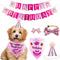 Dog Birthday Party Supplies Bandana Hat Banner Set Boy Girl Cute Bow Tie Scarf Dog Birthday Decorations (Pink，Dog Girl)