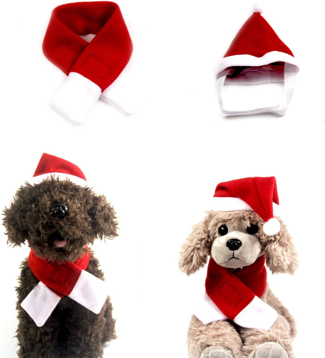 2PCS Christmas Pet Costume Set Include Santa Hat and Christmas Scarf for Christmas Party Ball Pet Accessory (L)